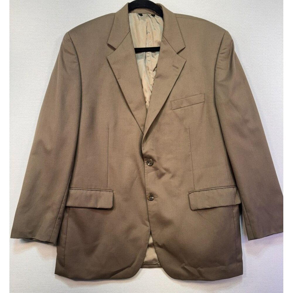 Chaps Mens Wool Blazer Jacket 42R Tan Button Notch Lapel